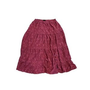 ZONA CLOTHES Womens Skirt Elastic Waist Tiered Midi Tencel Rayon Sz M